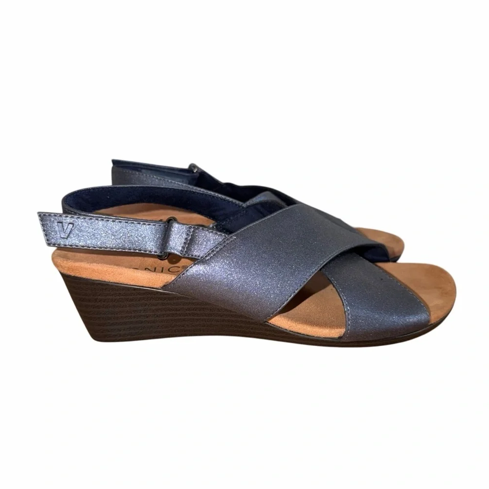 Vionic McKenna Navy Metallic Sandal Wedge Heels Women’s 7.5 - Picture 6 of 10